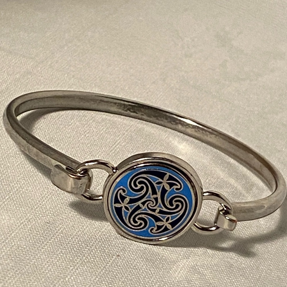 Celtic Blue Enamel Silver Tone Bangle Bracelet